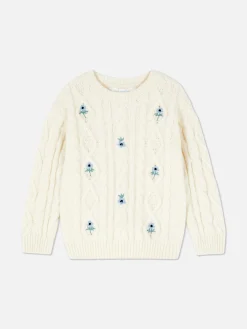 Pullover Und Cardigans|Primark Pullover Mit Zopfmuster Und Blumenstickerei Cremefarben