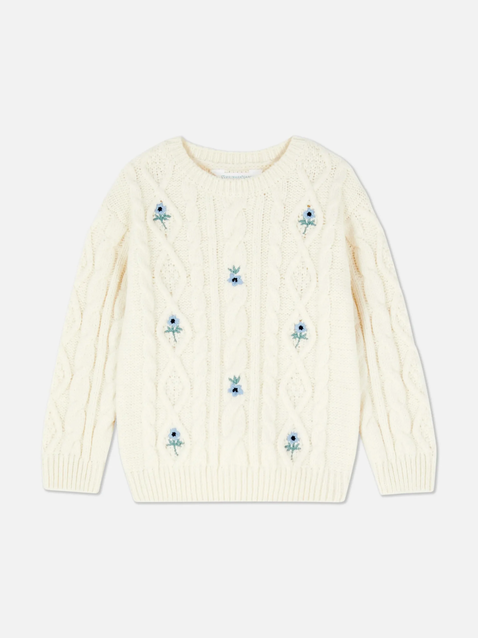 Pullover Und Cardigans|Primark Pullover Mit Zopfmuster Und Blumenstickerei Cremefarben