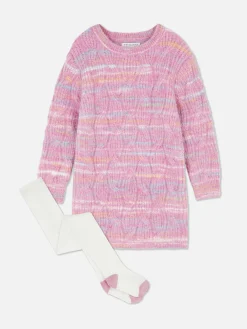 Kleider|Primark Pulloverkleid Mit Zopfmuster Und Strumpfhose Im Set Multi