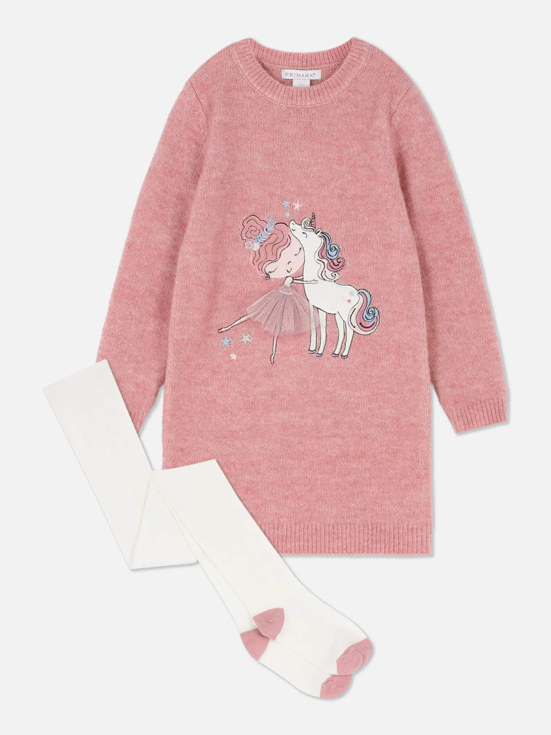 Kleider|Primark Pulloverkleid Und Strumpfhose Mit Ballerinas-Motiv Pink