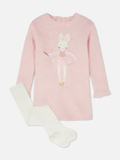 Kleider Und Röcke|Primark Pulloverkleid Und Strumpfhose Aus Strick Mit Häschen Rosa