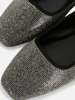 Flache Schuhe|Primark Pumps Mit Eckiger Zehenpartie Und Nieten Schwarz