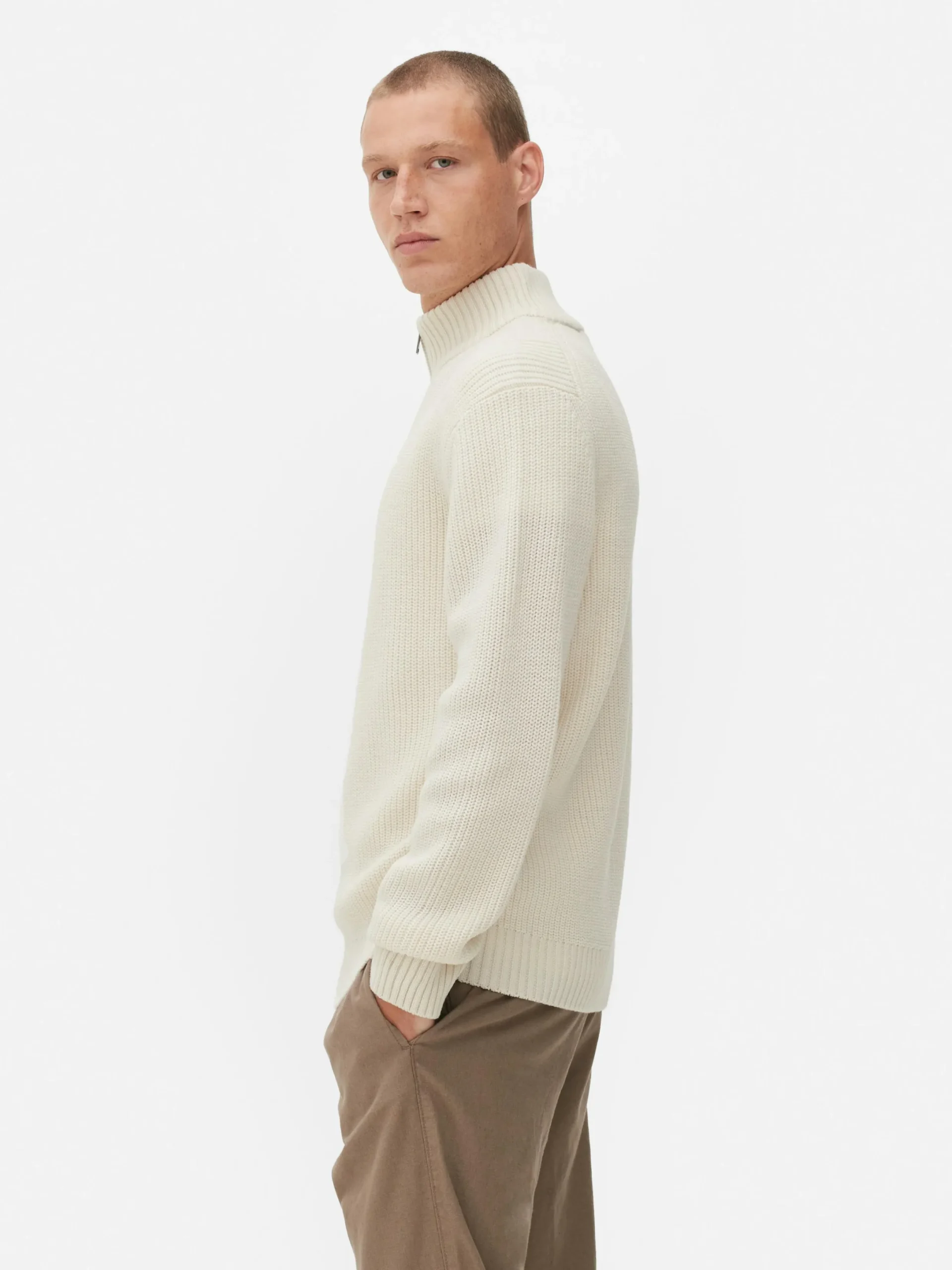 Pullover Und Cardigans|Primark Rippenstrick-Pullover Mit Reißverschluss Hellbeige