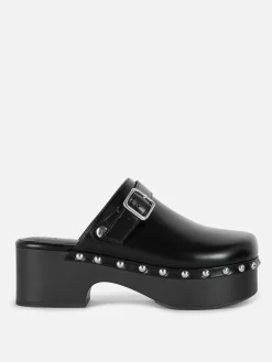 Heels|Primark „Rita Ora“ Clogs Mit Blockabsatz Und Nieten Schwarz