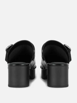 Heels|Primark „Rita Ora“ Clogs Mit Blockabsatz Und Nieten Schwarz