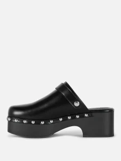 Heels|Primark „Rita Ora“ Clogs Mit Blockabsatz Und Nieten Schwarz