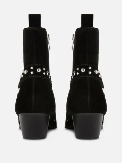 Stiefel|Primark „Rita Ora“ Stiefeletten In Wildleder-Optik Mit Nieten Schwarz