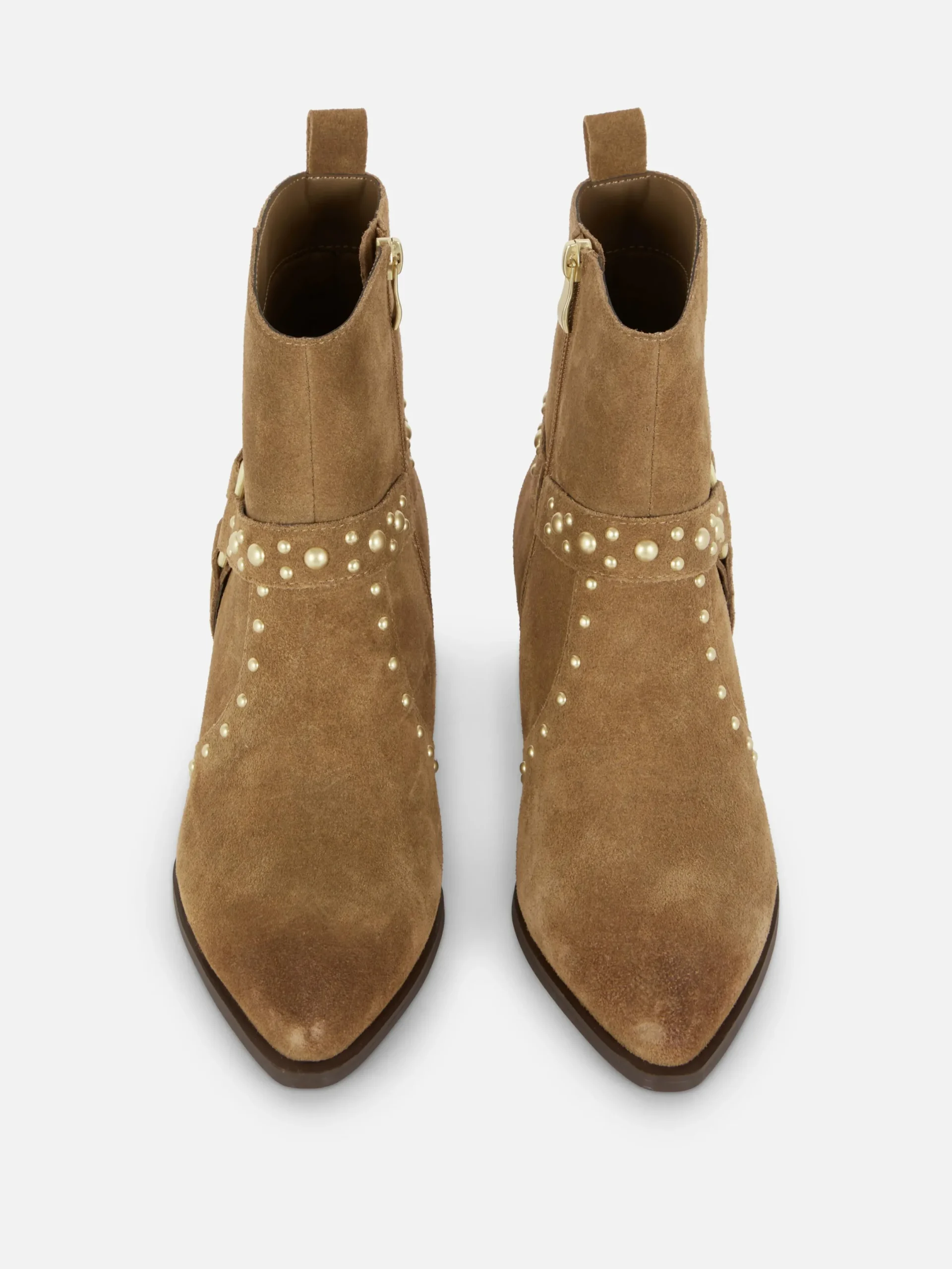 Stiefel|Primark „Rita Ora“ Stiefeletten In Wildleder-Optik Mit Nieten Beige