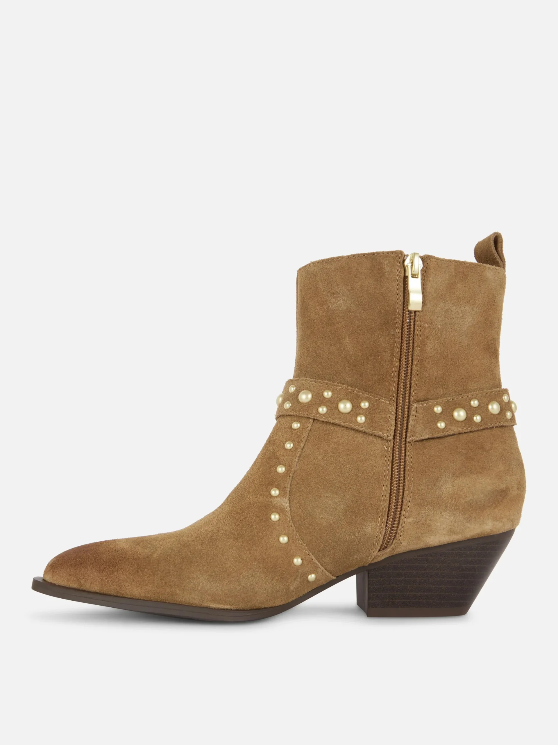 Stiefel|Primark „Rita Ora“ Stiefeletten In Wildleder-Optik Mit Nieten Beige