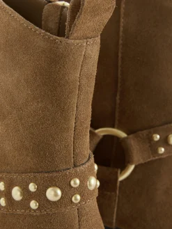 Stiefel|Primark „Rita Ora“ Stiefeletten In Wildleder-Optik Mit Nieten Beige