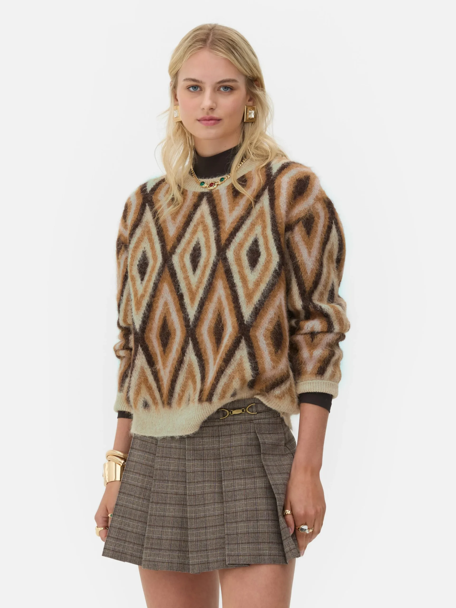Pullover Und Cardigans|Primark „Rita Ora“ Strickpullover Mit Rautenmuster Braun