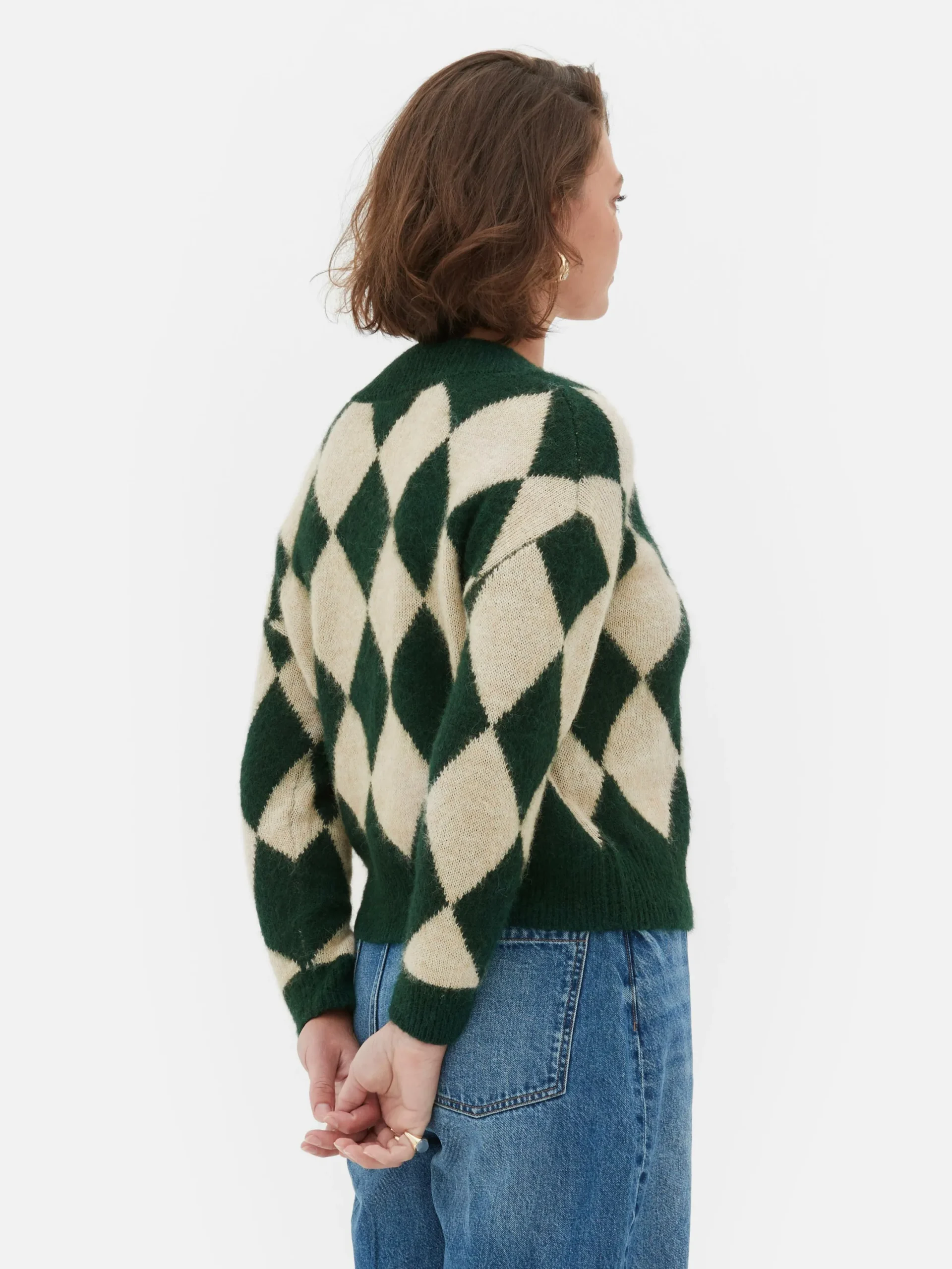 Pullover Und Cardigans|Primark „Rita Ora“ Strickpullover Mit Argylemuster Und V-Ausschnitt Dunkelgrün