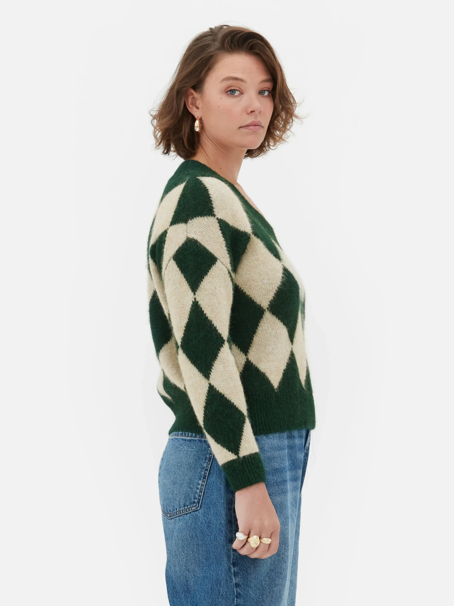 Pullover Und Cardigans|Primark „Rita Ora“ Strickpullover Mit Argylemuster Und V-Ausschnitt Dunkelgrün