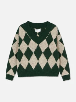 Pullover Und Cardigans|Primark „Rita Ora“ Strickpullover Mit Argylemuster Und V-Ausschnitt Dunkelgrün