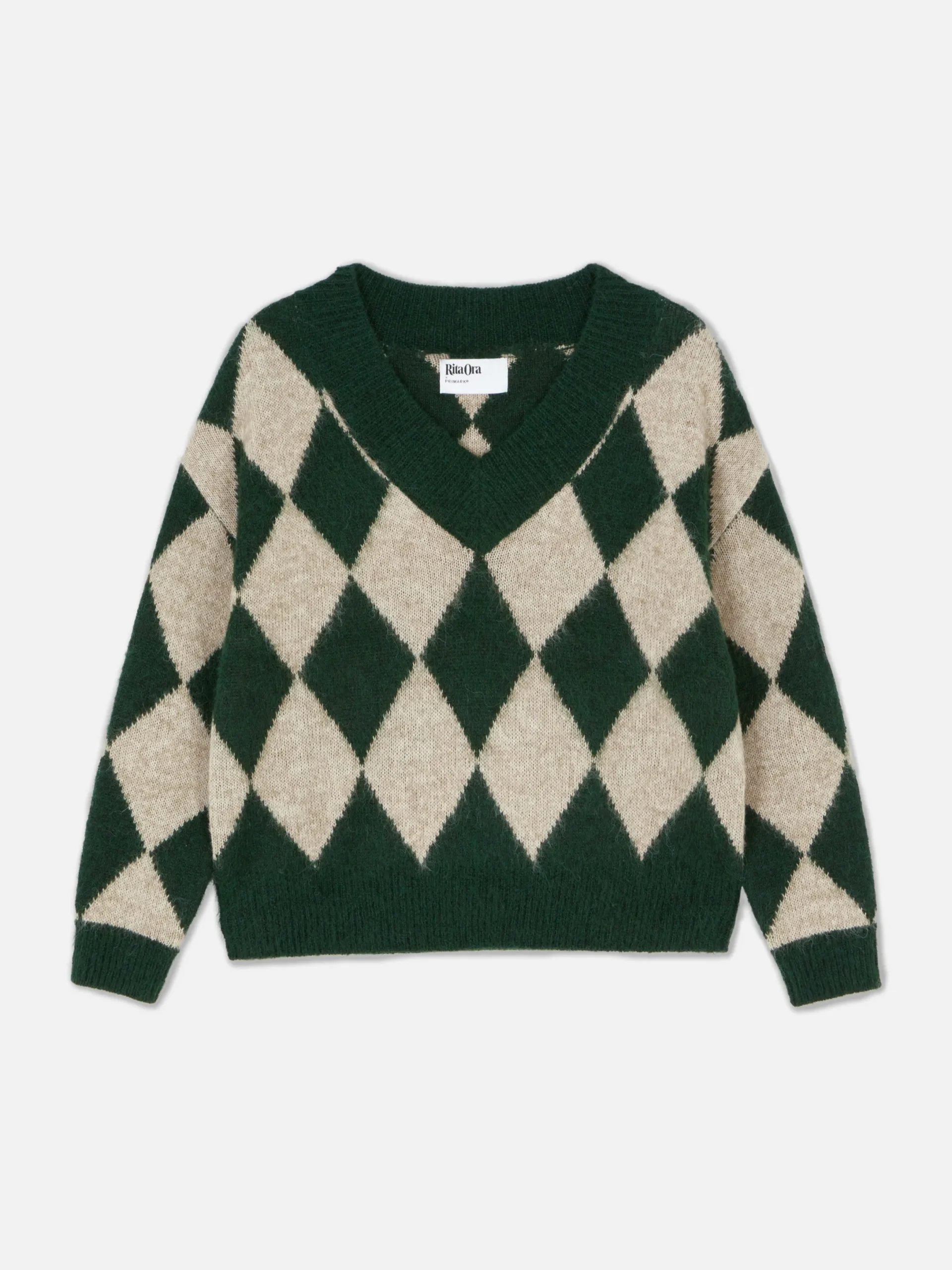 Pullover Und Cardigans|Primark „Rita Ora“ Strickpullover Mit Argylemuster Und V-Ausschnitt Dunkelgrün