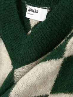 Pullover Und Cardigans|Primark „Rita Ora“ Strickpullover Mit Argylemuster Und V-Ausschnitt Dunkelgrün