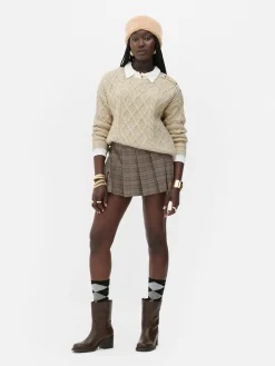Pullover Und Cardigans|Primark „Rita Ora“ Strickpullover Mit Zopfmuster Und Knöpfen Beige