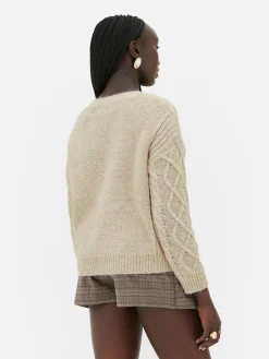 Pullover Und Cardigans|Primark „Rita Ora“ Strickpullover Mit Zopfmuster Und Knöpfen Beige