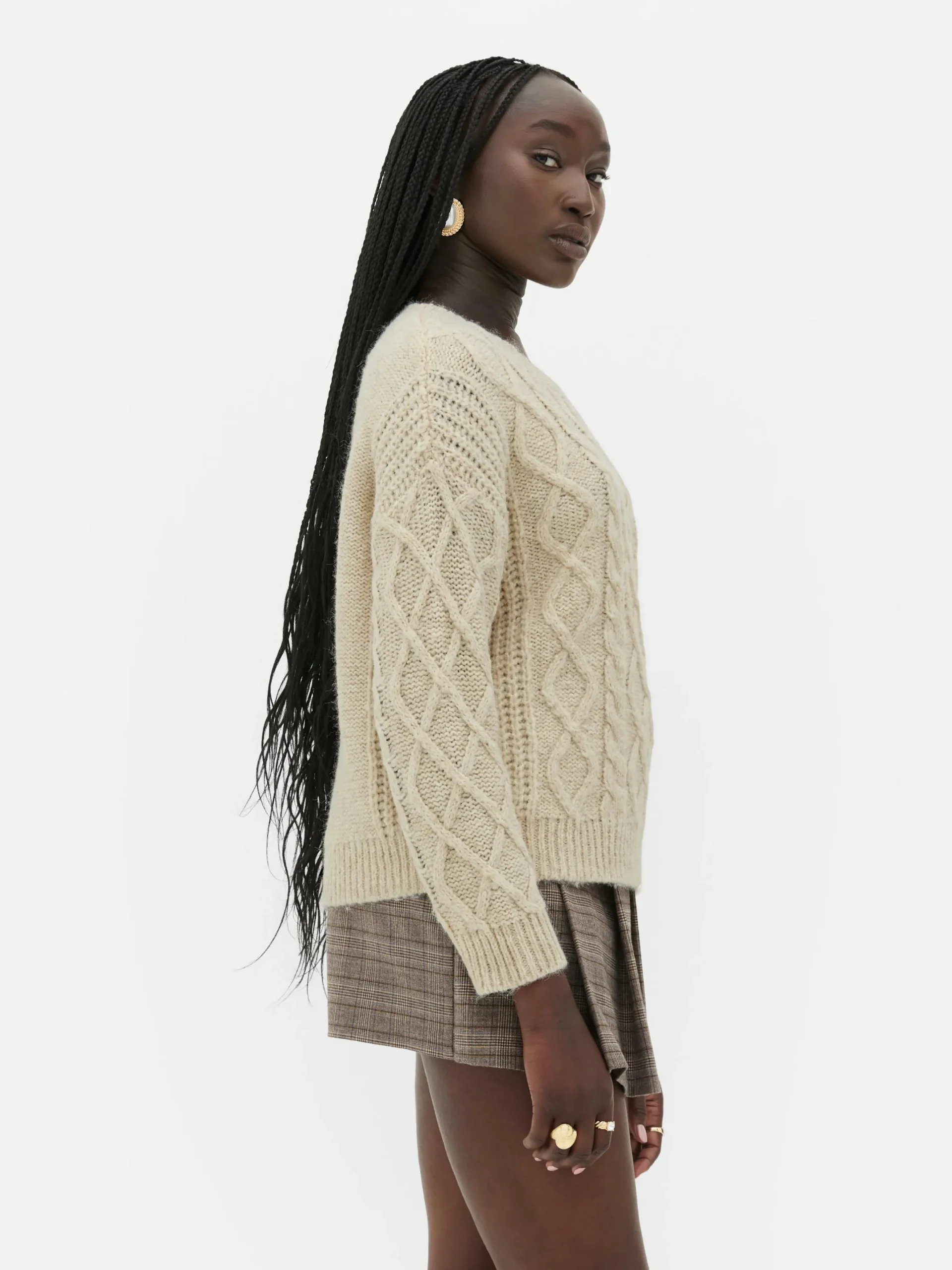 Pullover Und Cardigans|Primark „Rita Ora“ Strickpullover Mit Zopfmuster Und Knöpfen Beige