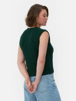 Pullover Und Cardigans|Primark „Rita Ora“ Strickweste Mit Zopfmuster Dunkelgrün