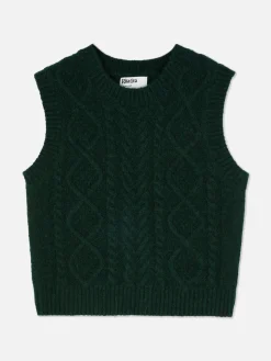 Pullover Und Cardigans|Primark „Rita Ora“ Strickweste Mit Zopfmuster Dunkelgrün