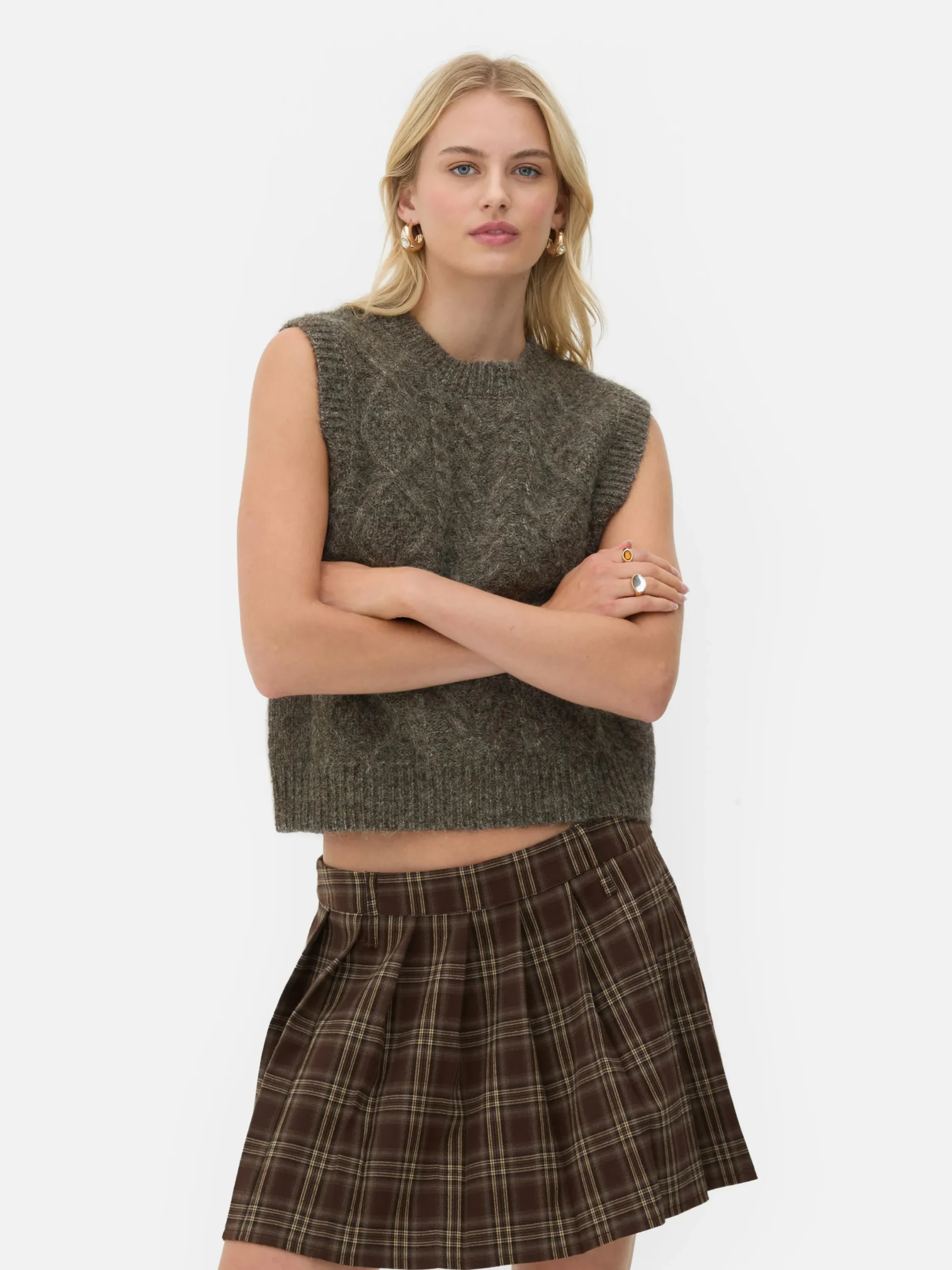Pullover Und Cardigans|Primark „Rita Ora“ Strickweste Mit Zopfmuster Schokoladenbraun