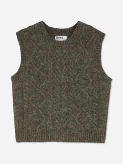 Pullover Und Cardigans|Primark „Rita Ora“ Strickweste Mit Zopfmuster Schokoladenbraun