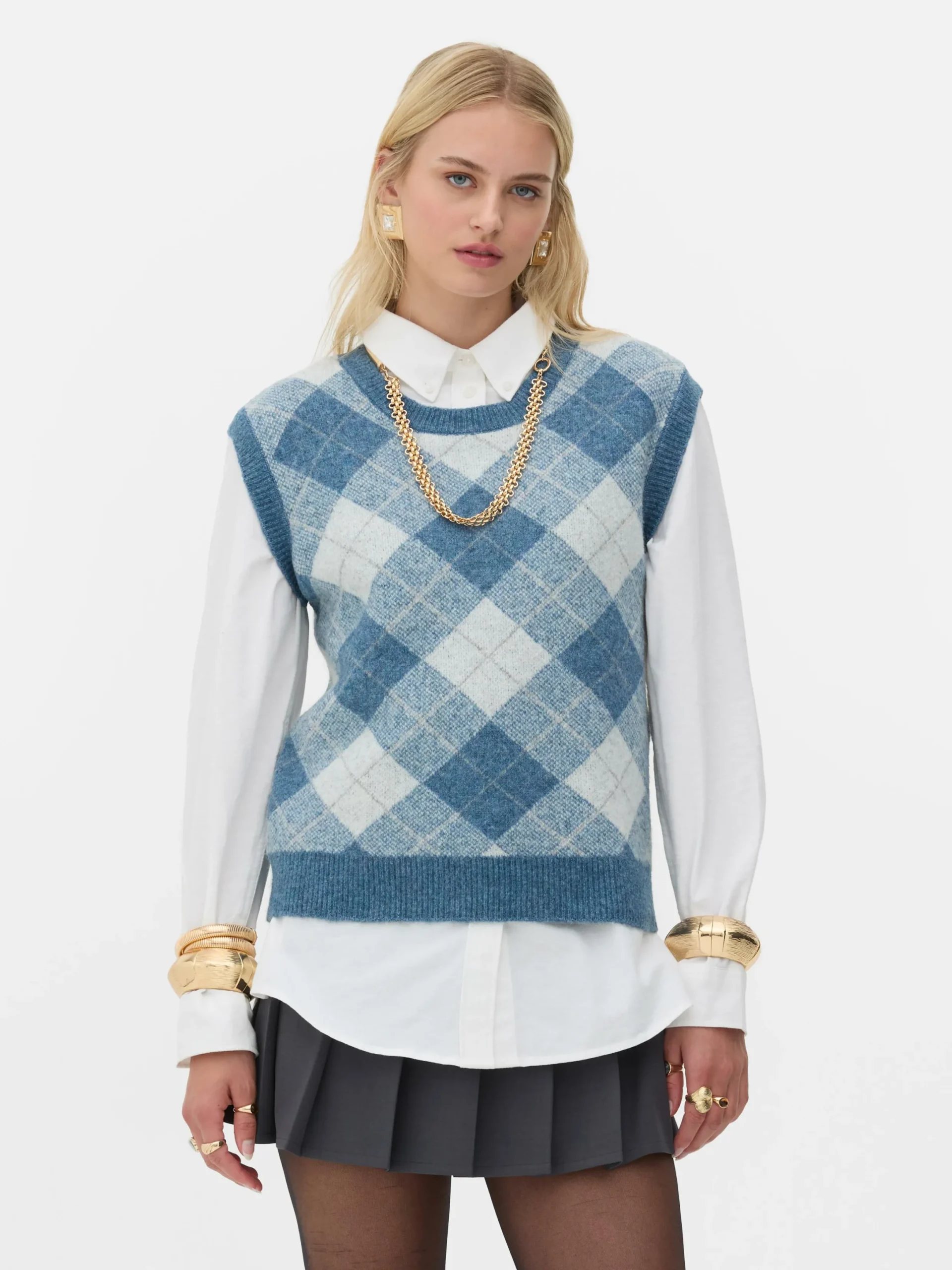 Pullover Und Cardigans|Primark „Rita Ora“ Strickweste Mit Argylemuster Blau