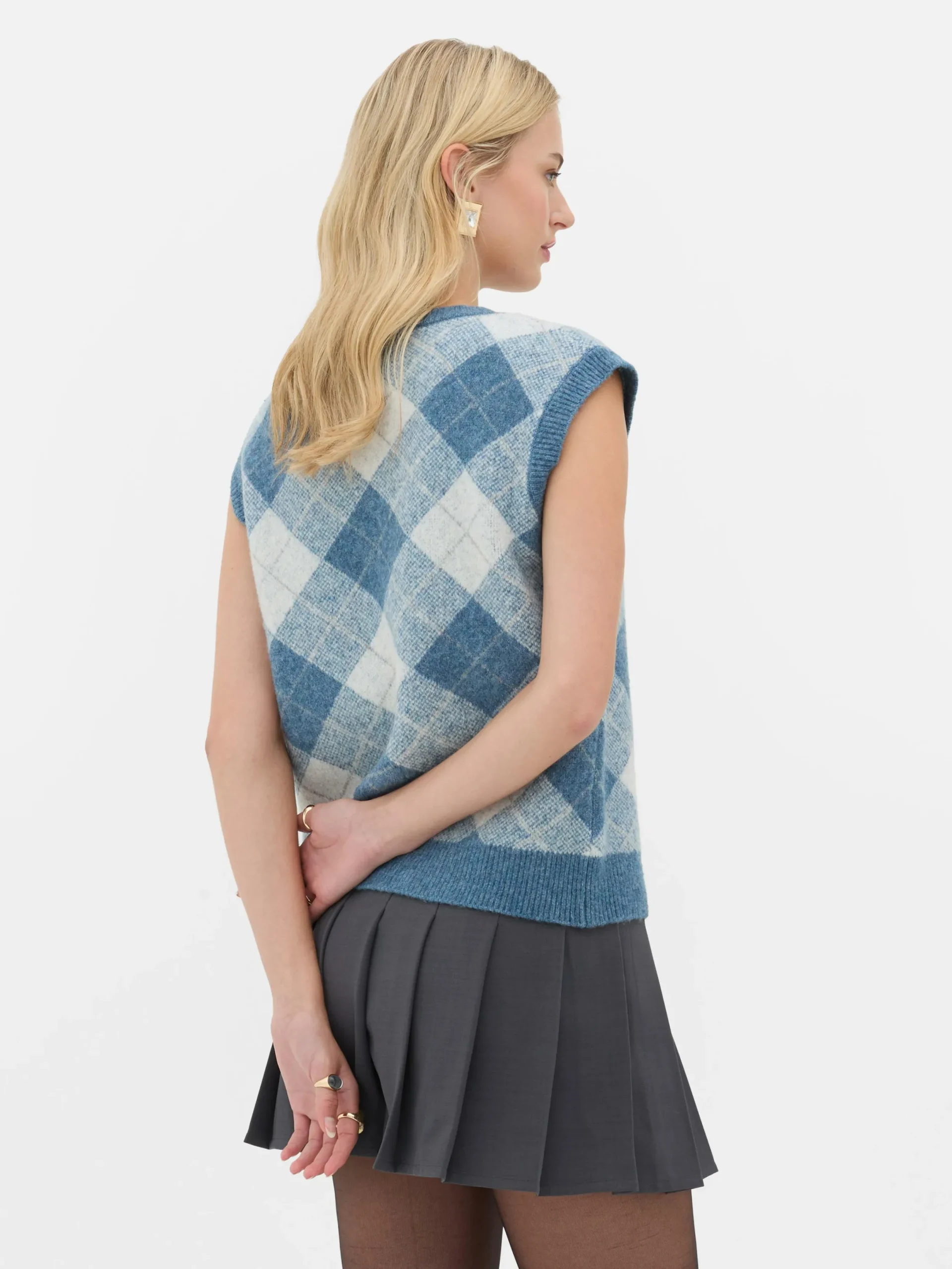 Pullover Und Cardigans|Primark „Rita Ora“ Strickweste Mit Argylemuster Blau