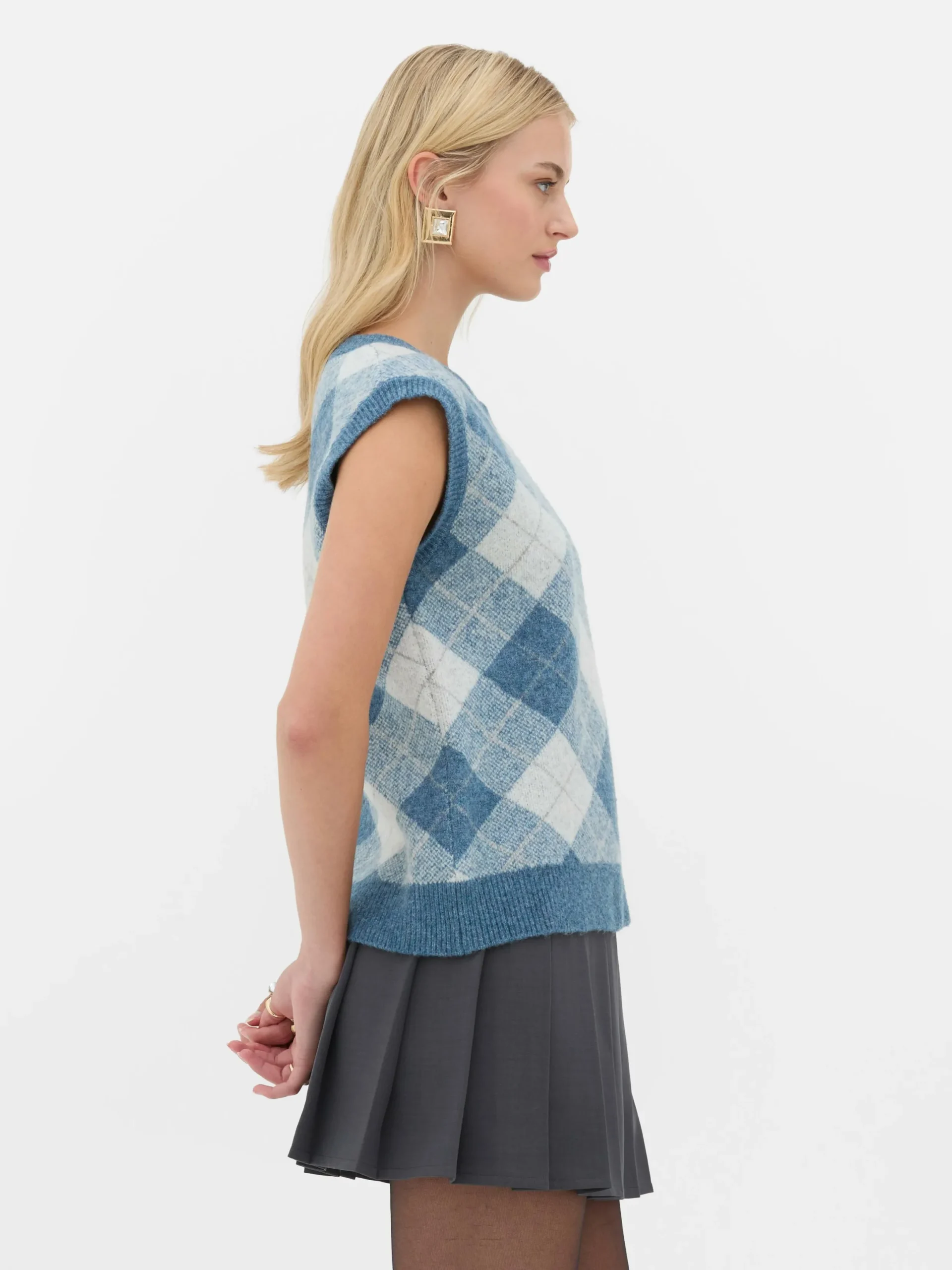 Pullover Und Cardigans|Primark „Rita Ora“ Strickweste Mit Argylemuster Blau