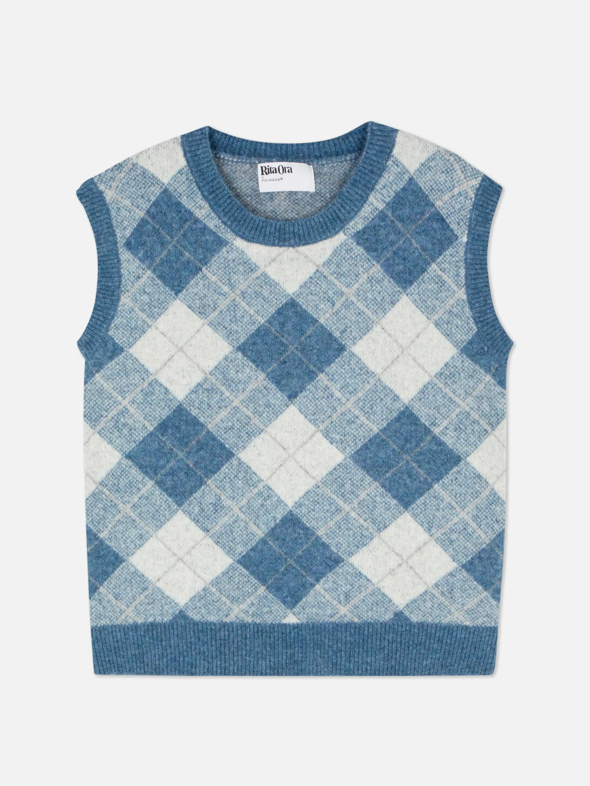 Pullover Und Cardigans|Primark „Rita Ora“ Strickweste Mit Argylemuster Blau