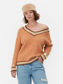 Pullover Und Cardigans|Primark „Rita Ora“ Vintage-Pullover Mit V-Ausschnitt Pfirsichfarben