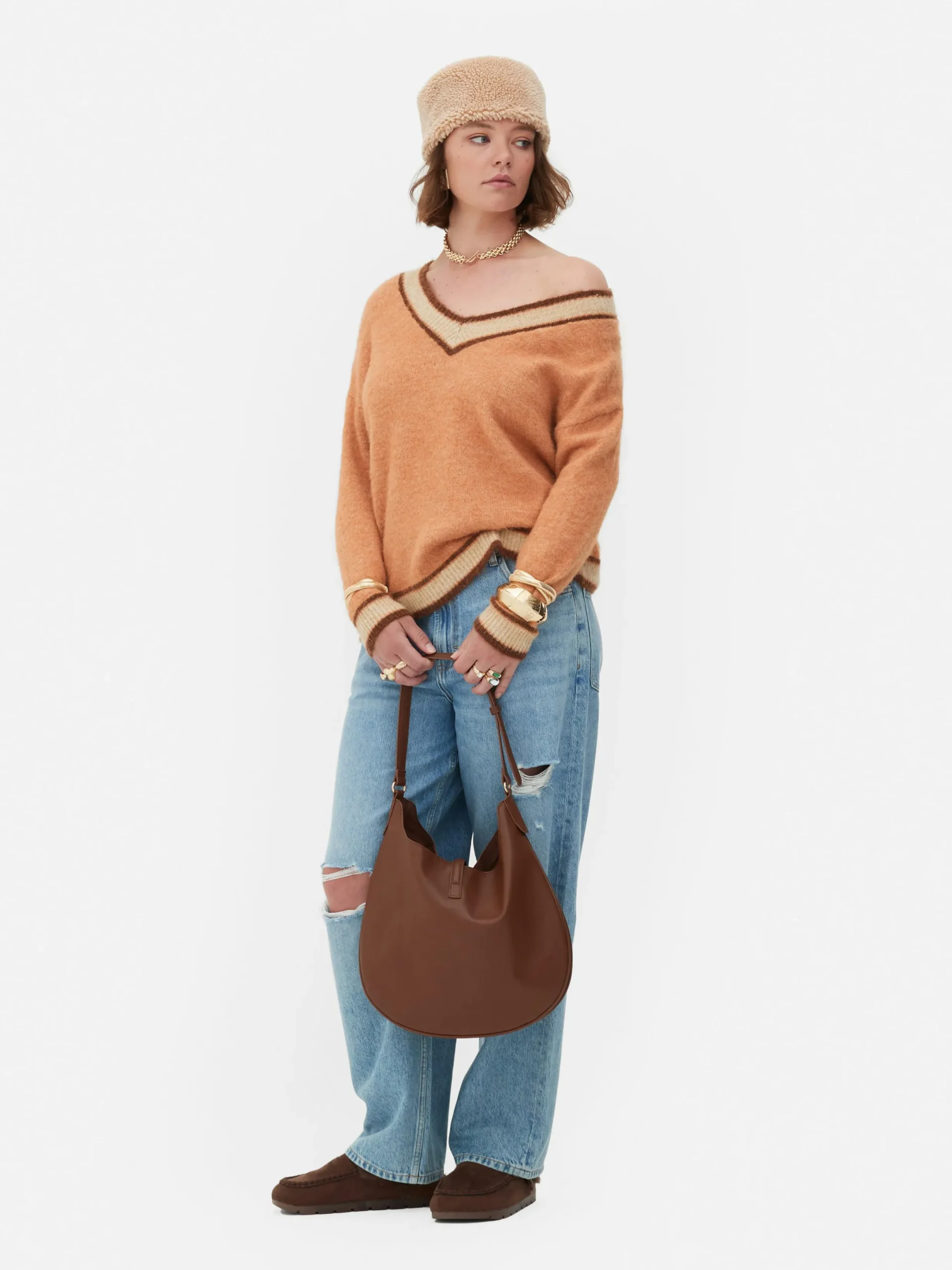 Pullover Und Cardigans|Primark „Rita Ora“ Vintage-Pullover Mit V-Ausschnitt Pfirsichfarben