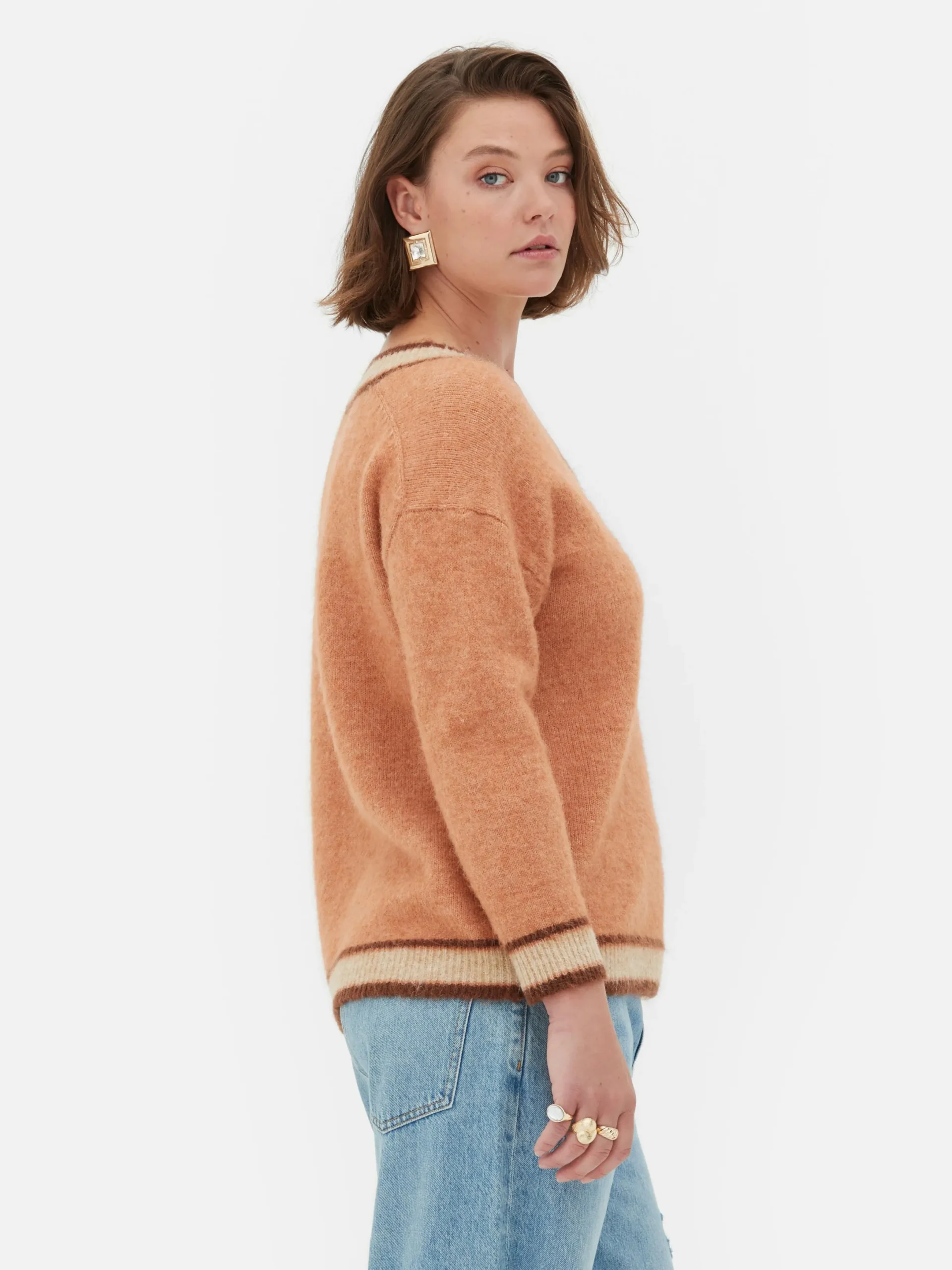 Pullover Und Cardigans|Primark „Rita Ora“ Vintage-Pullover Mit V-Ausschnitt Pfirsichfarben