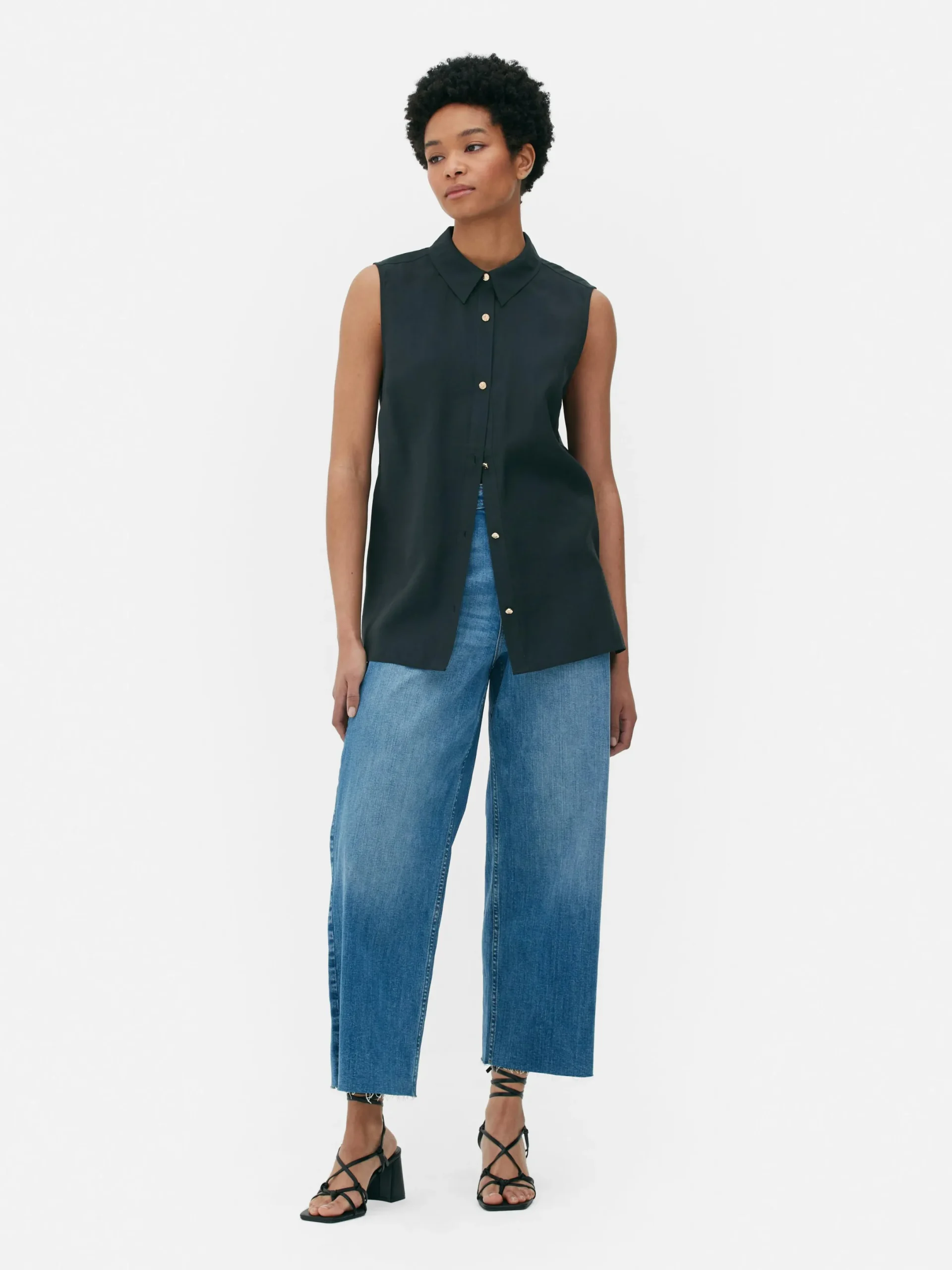 Blusen|Primark Ärmellose Bluse Mit Knopfleiste Schwarz