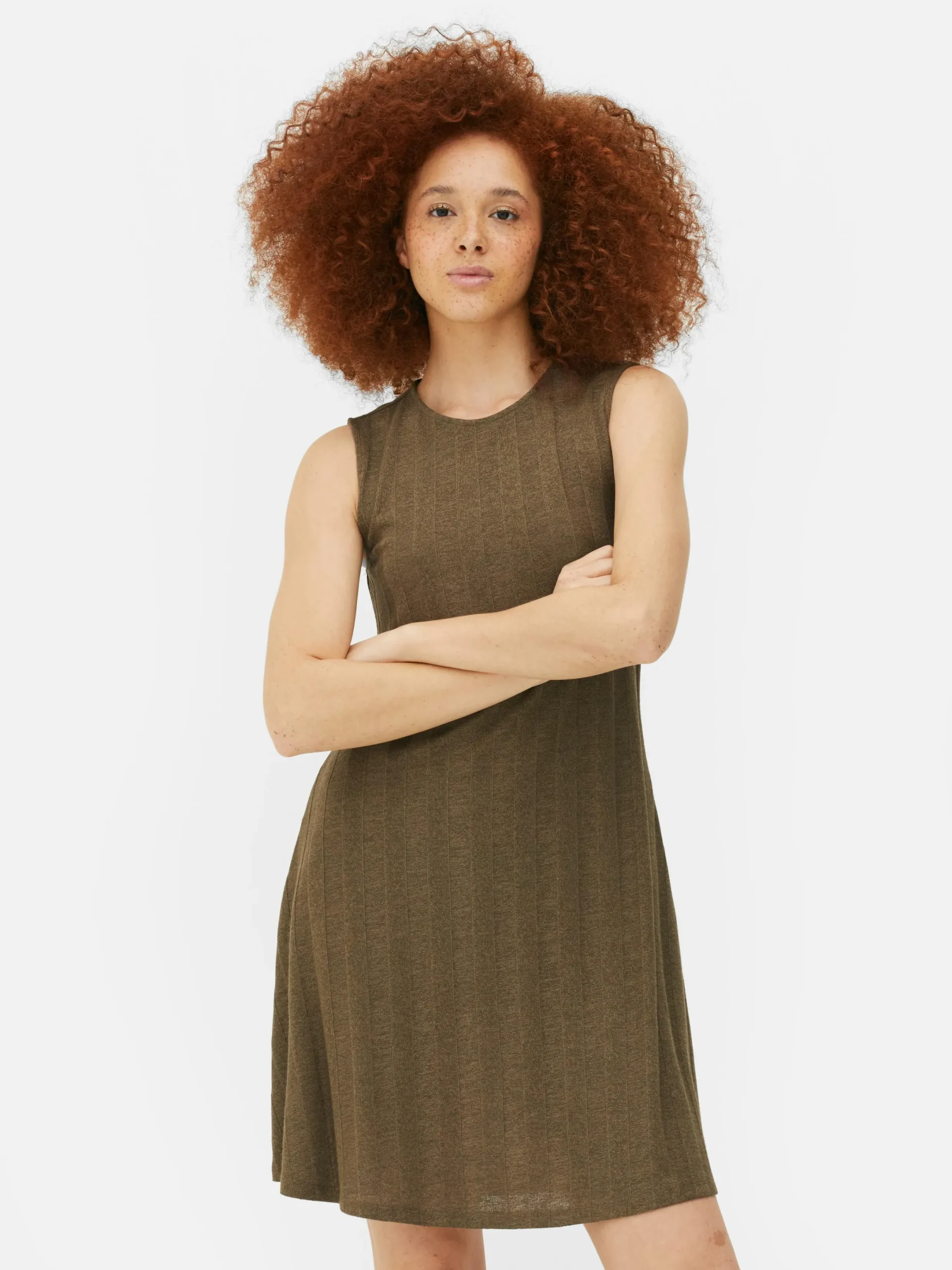 Kleider|Primark Ärmelloses, Geripptes Minikleid Khakifarben
