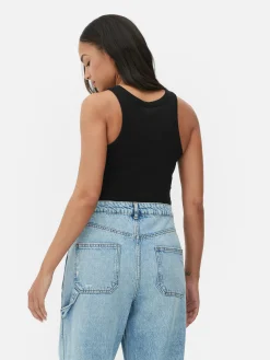 Tops Und T-Shirts|Primark Ärmelloses, Geripptes Racerback-Top Schwarz