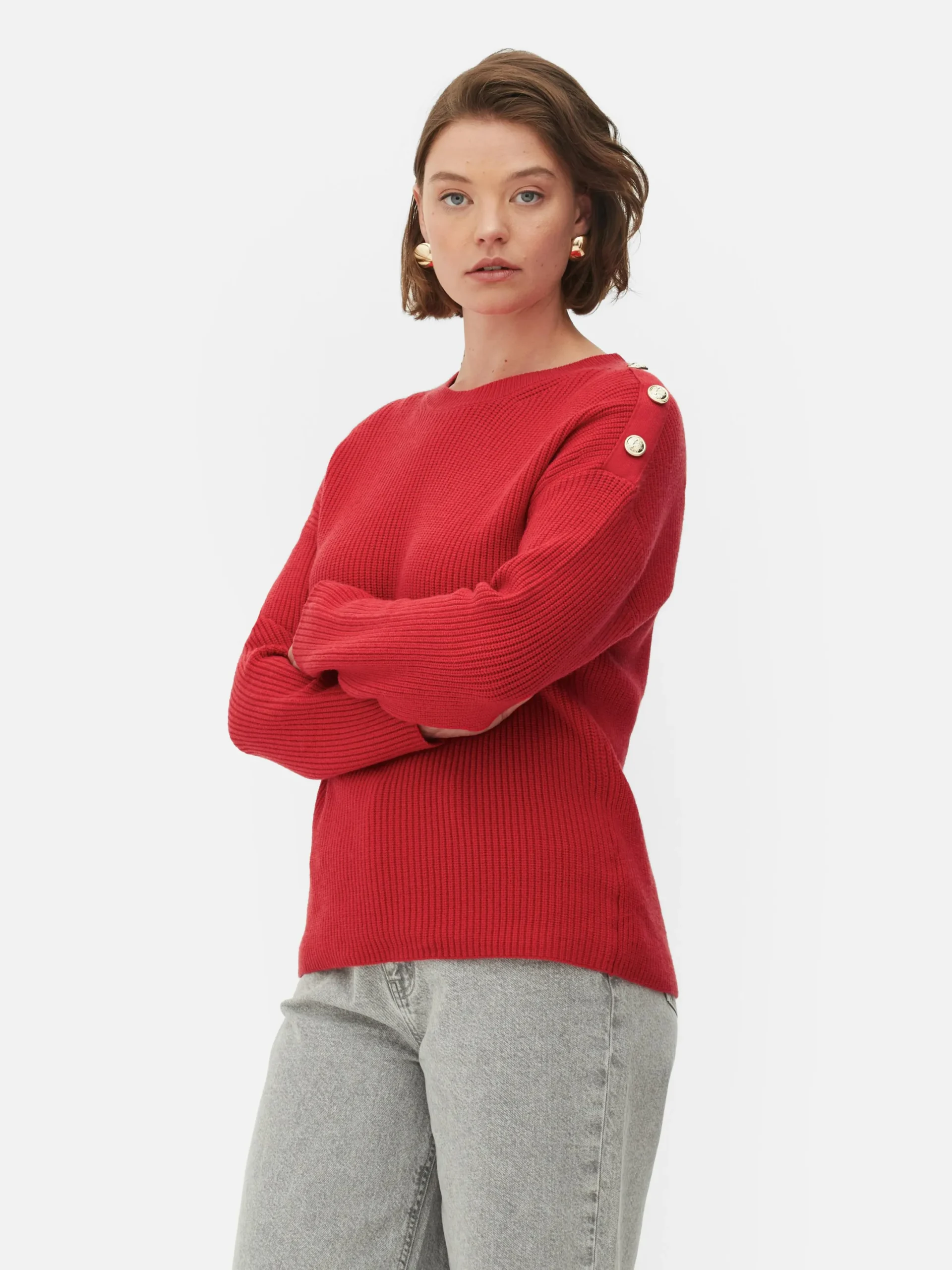 Pullover Und Cardigans|Primark Rundhalspullover Mit Knopfdetail Rot