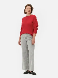 Pullover Und Cardigans|Primark Rundhalspullover Mit Knopfdetail Rot