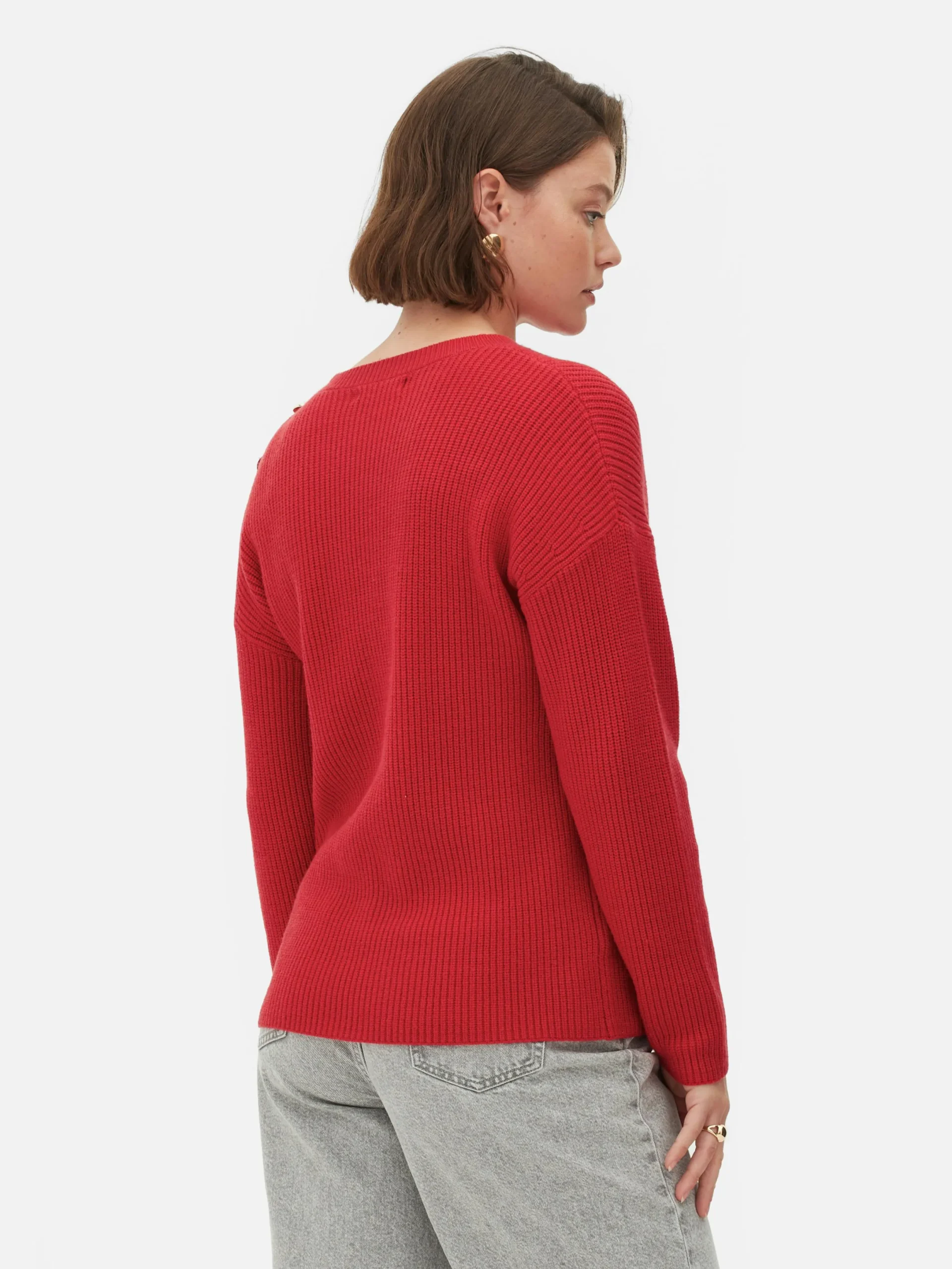 Pullover Und Cardigans|Primark Rundhalspullover Mit Knopfdetail Rot