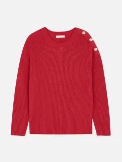 Pullover Und Cardigans|Primark Rundhalspullover Mit Knopfdetail Rot