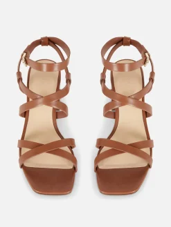 Heels|Primark Sandalen Mit überkreuzten Riemchen Und Blockabsatz Braun