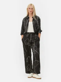 Hosen Und Leggings|Primark Satinhose Mit Blumendesign Schwarz/Weiß