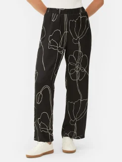 Hosen Und Leggings|Primark Satinhose Mit Blumendesign Schwarz/Weiß