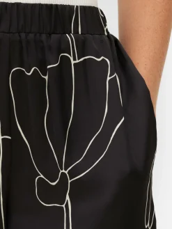 Hosen Und Leggings|Primark Satinhose Mit Blumendesign Schwarz/Weiß