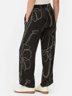 Hosen Und Leggings|Primark Satinhose Mit Blumendesign Schwarz/Weiß