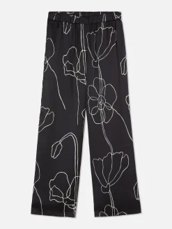 Hosen Und Leggings|Primark Satinhose Mit Blumendesign Schwarz/Weiß