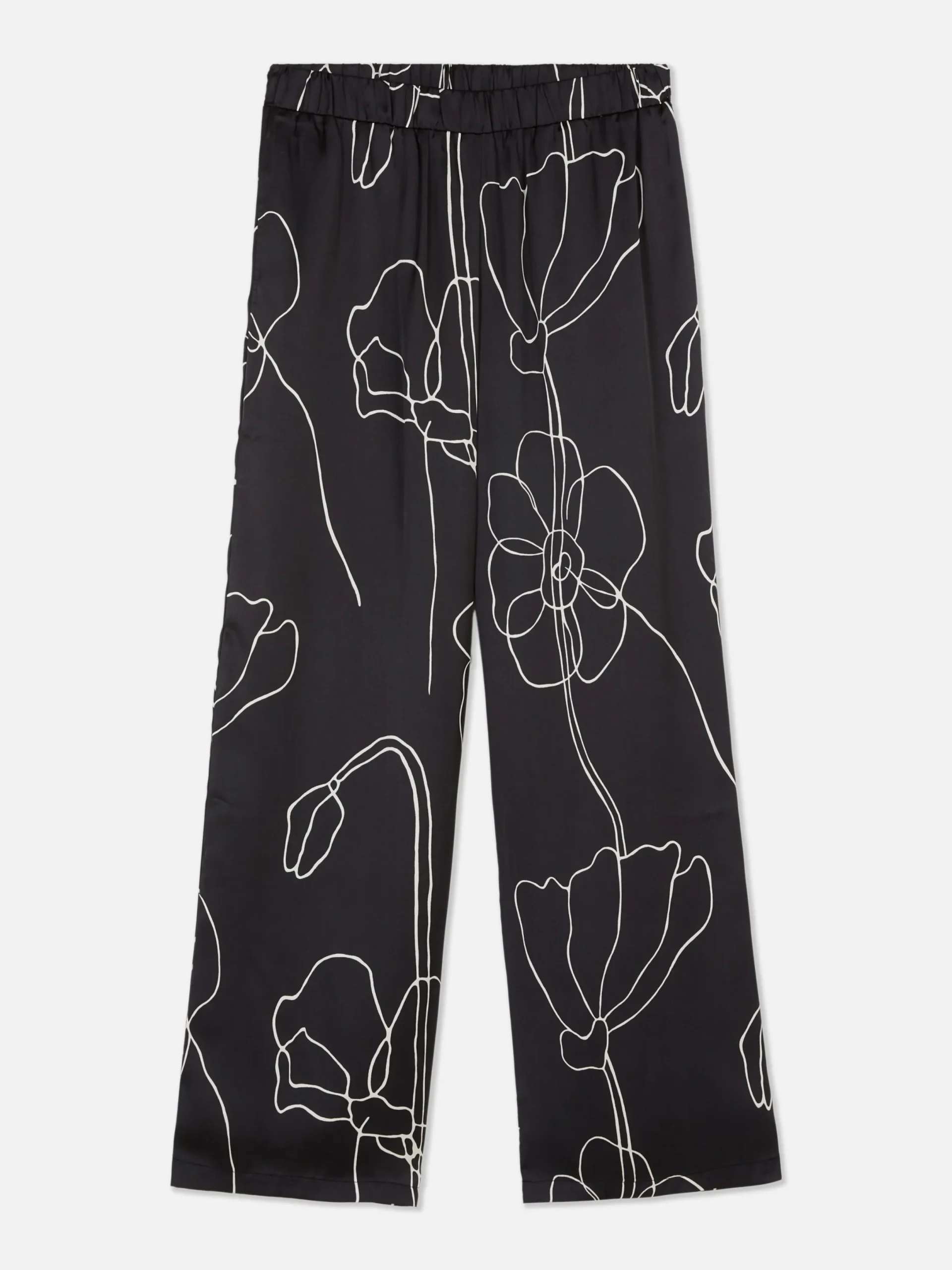 Hosen Und Leggings|Primark Satinhose Mit Blumendesign Schwarz/Weiß