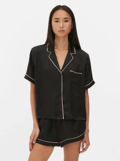 Schlafanzüge|Primark Satin-Schlafanzug Mit Nachthemd Und Shorts Schwarz