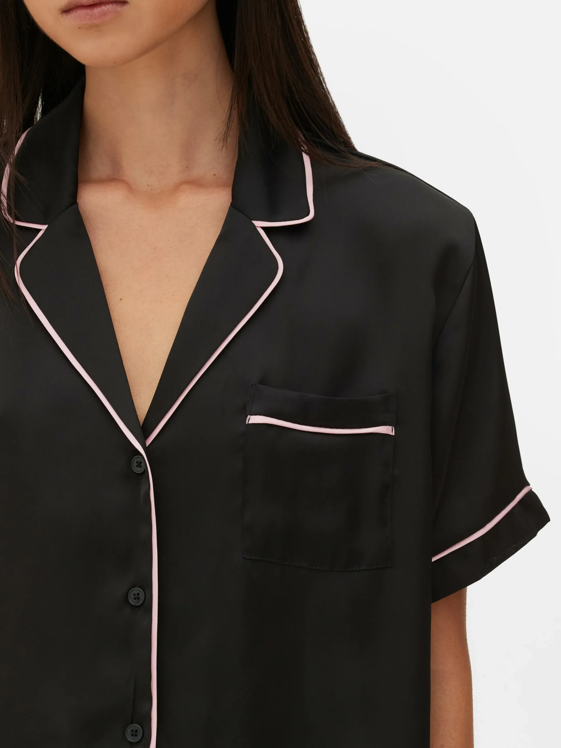 Schlafanzüge|Primark Satin-Schlafanzug Mit Nachthemd Und Shorts Schwarz